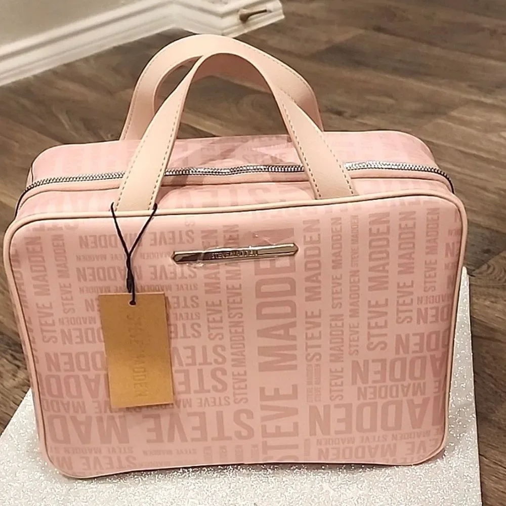 Steve Madden Logo‎ Weekender Zip Around Cosmetic Bag- Blush/Multi